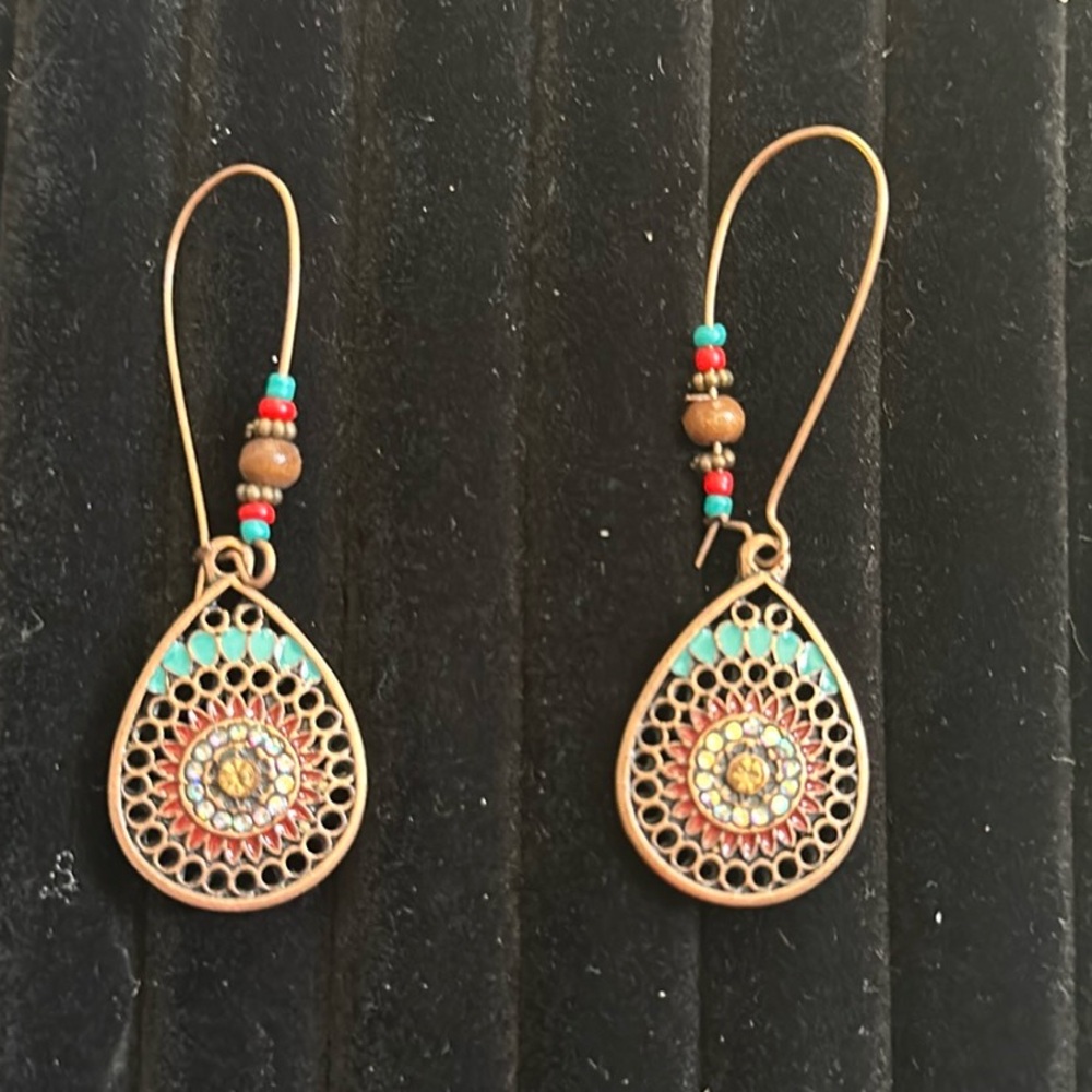 Boho Chic Teardrop Dangle Earrings with Intricate Beadwork